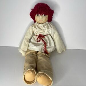 Vintage Homemade Soft Sculpture Doll 22” Red Yarn Hair Felt Button Eyes OOAK